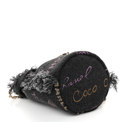Chanel Denim Quilted Mood Mini Bucket With Chain Black Multicolor 4 of 10