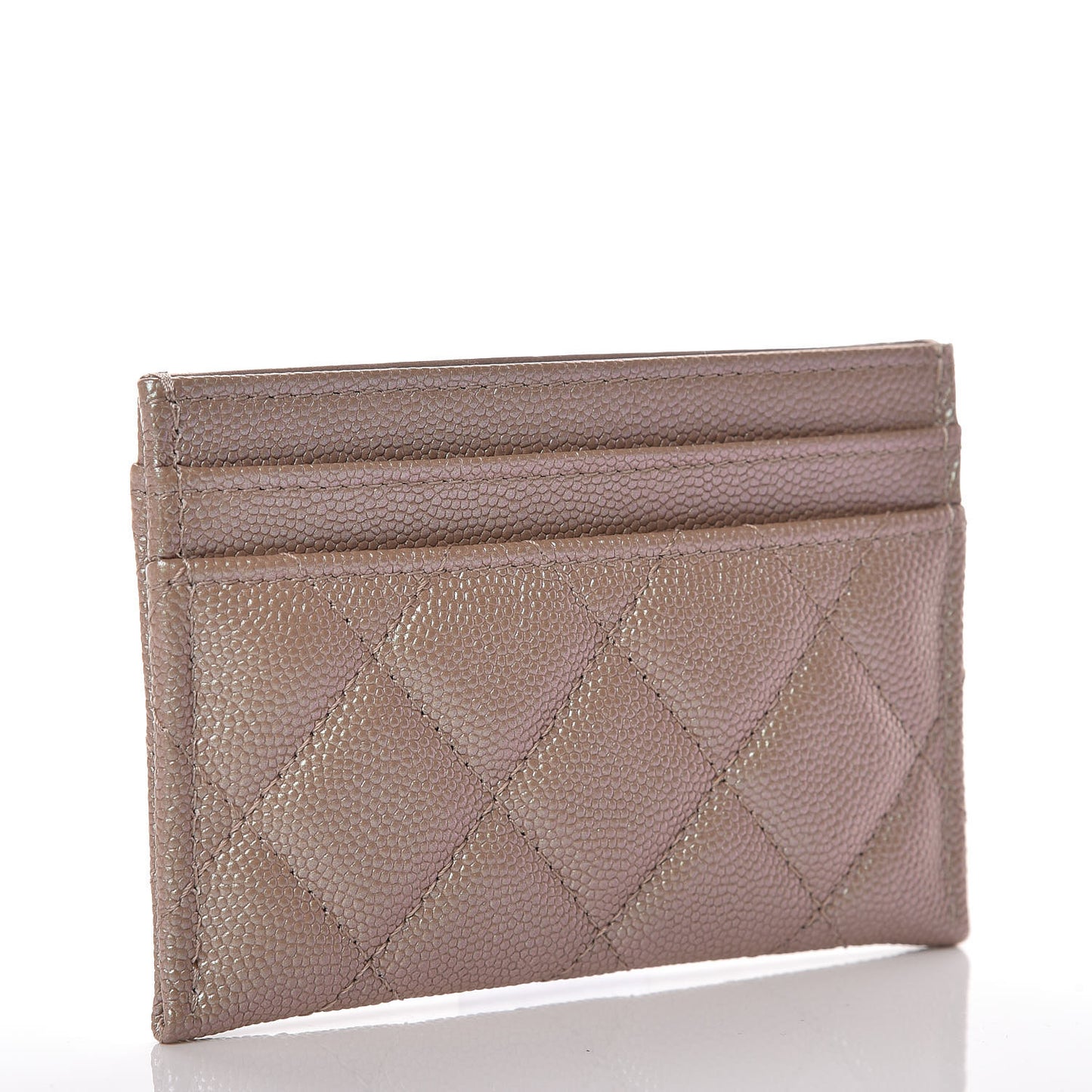 Iridescent Caviar Quilted Card Holder Beige