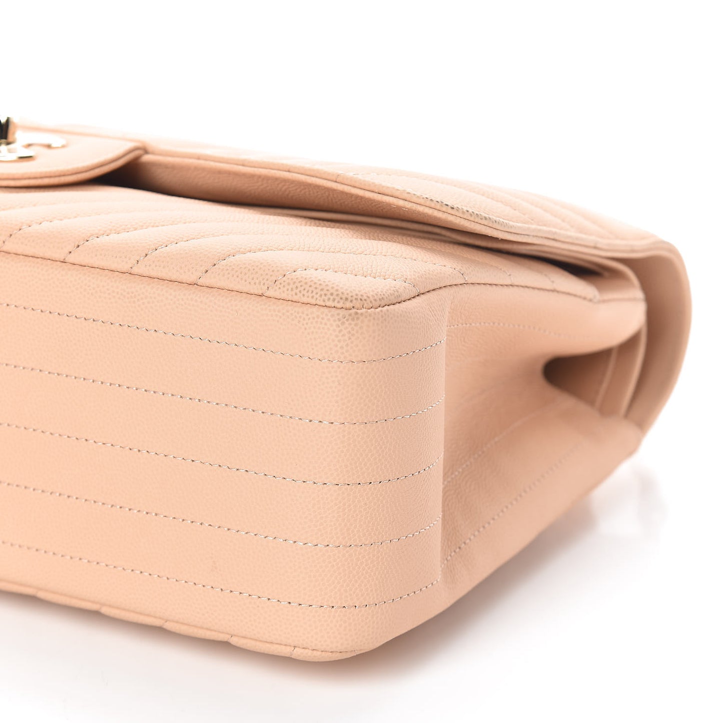 Caviar Chevron Quilted Jumbo Double Flap Beige
