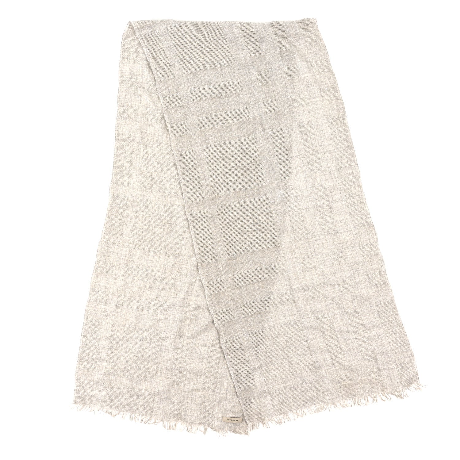 Burberry Cashmere Lurex Fringe Scarf Grey Silver 2 of 3