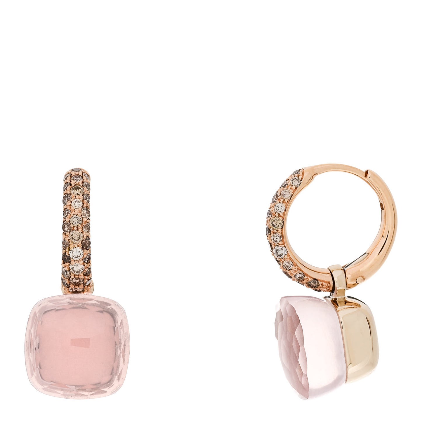 18K Rose Gold Diamond Rose Quartz Nudo Classic Earrings
