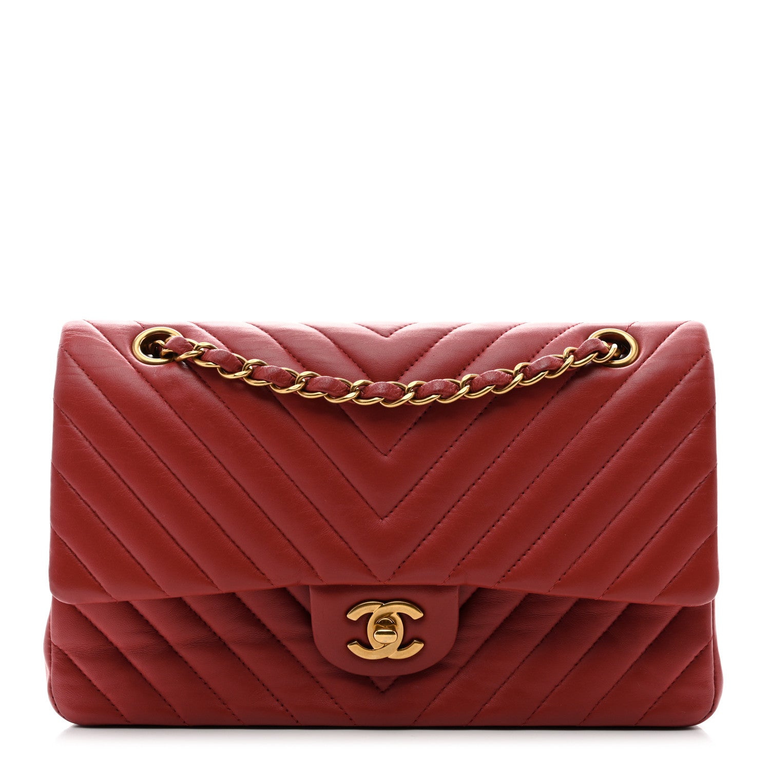 Chanel Lambskin Chevron Quilted Medium Double Flap Red 1 of 12