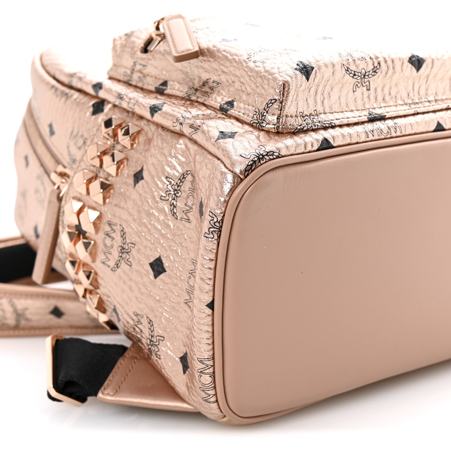 MCM Metallic Visetos Side Stud Small Stark Backpack Champagne Gold