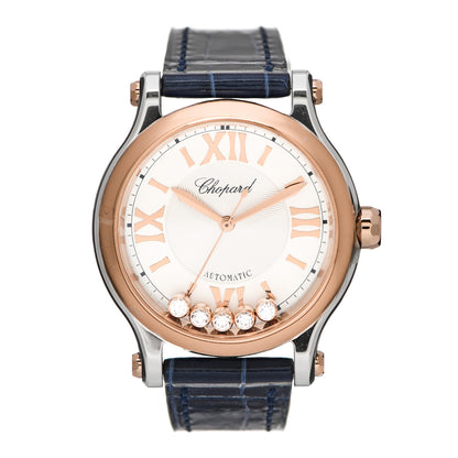 Chopard Stainless Steel 18K Rose Gold Alligator 5 Diamond 33mm Happy Sport Automatic Watch 1 of 6