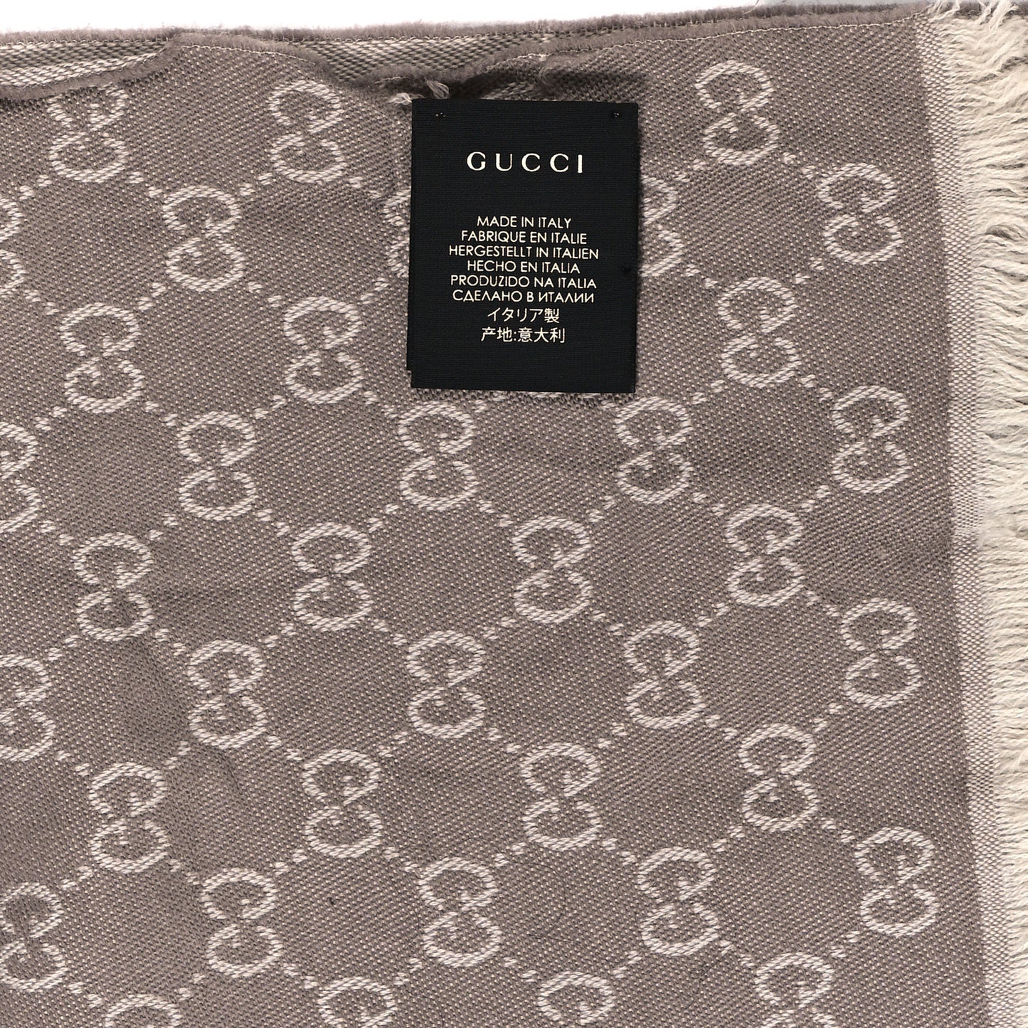 Wool GG Monogram HalfGG Fringe Scarf Ivory Beige