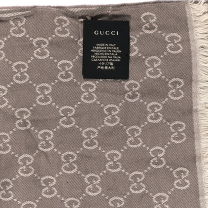 Gucci Wool GG Monogram HalfGG Fringe Scarf Ivory Beige 3 of 5