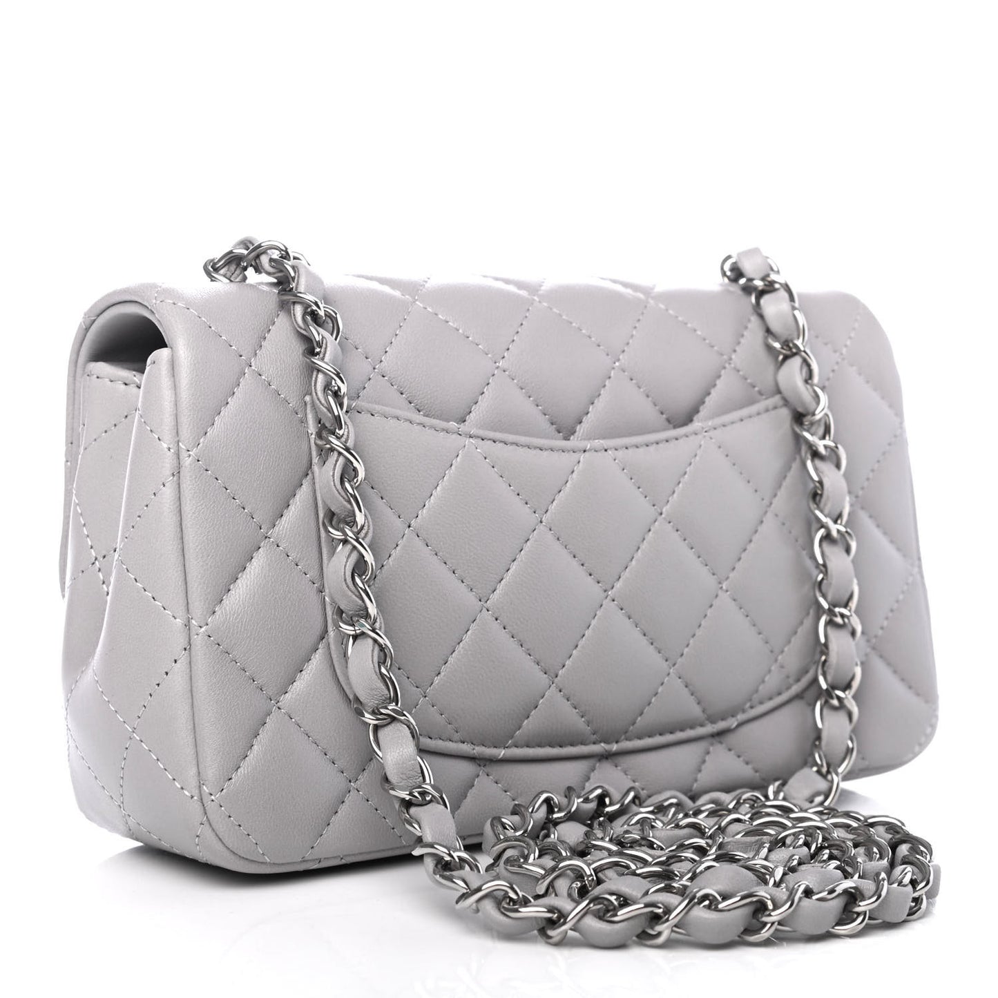 Lambskin Quilted Mini Rectangular Flap Grey