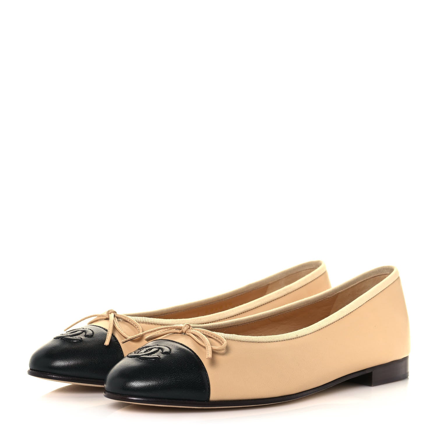 Chanel Lambskin Cap Toe Ballerina Flats 38 Beige Black 3 of 10