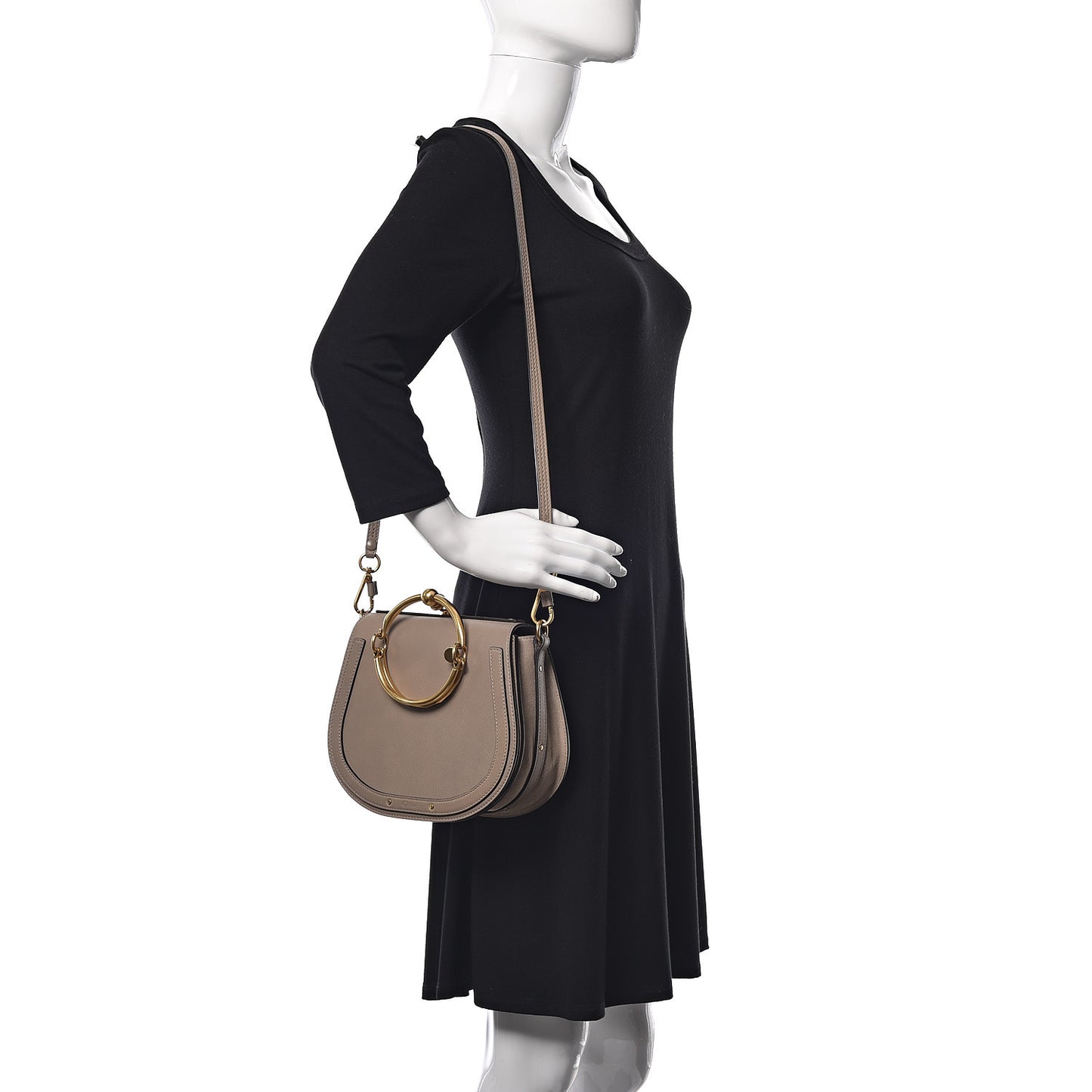 Calfskin Suede Medium Nile Bracelet Bag Motty Grey