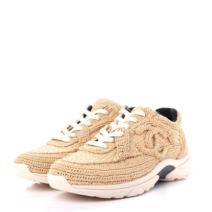 Chanel Braided Raffia Womens CC Sneakers 37.5 Beige 3 of 11