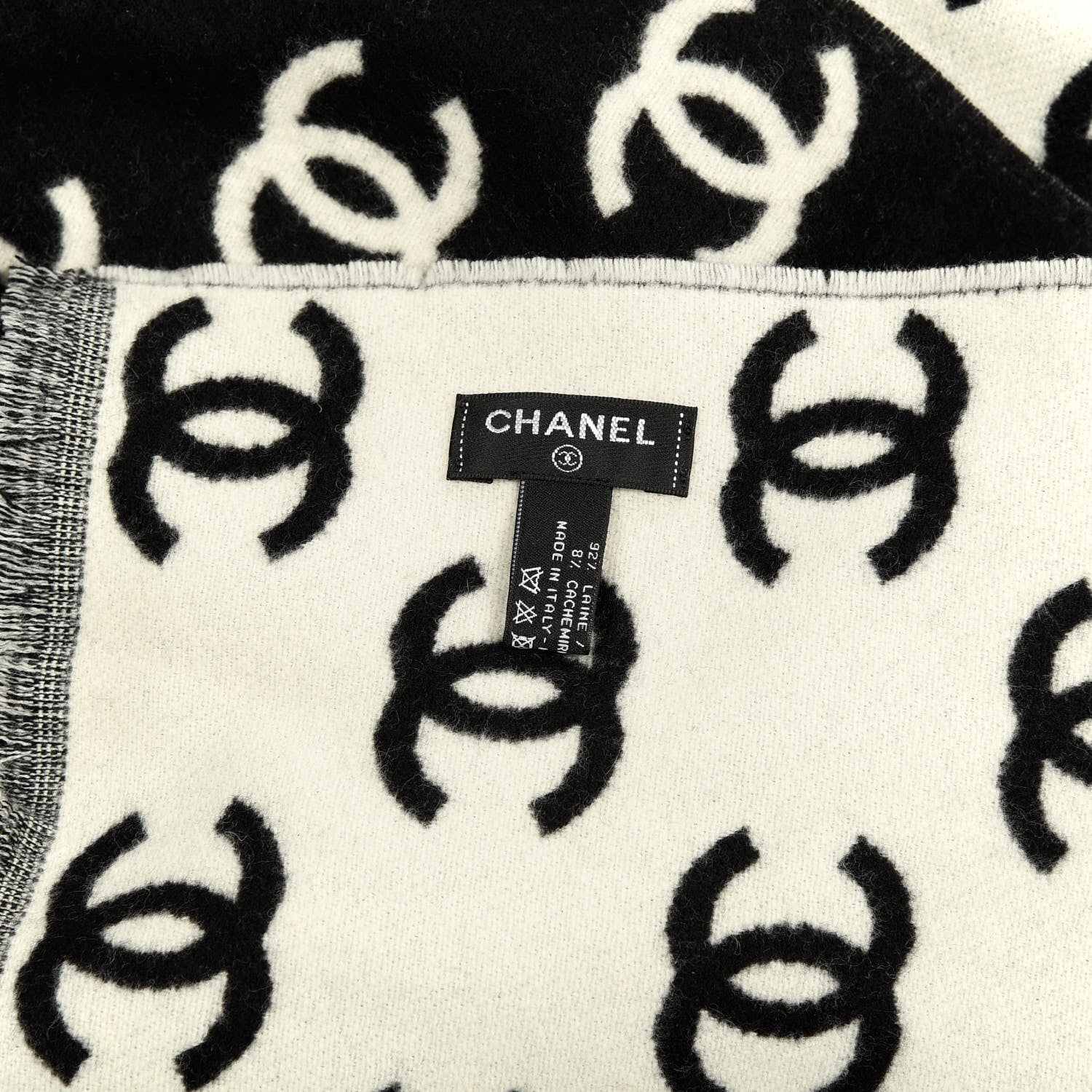 Chanel Wool Cashmere CC Scarf Black White 3 of 3