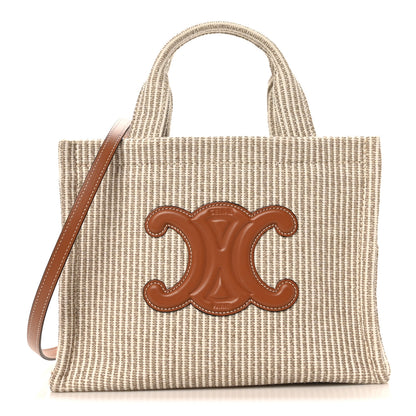 Celine Canvas Calfskin Striped Triomphe Small Cabas Beige 1 of 9