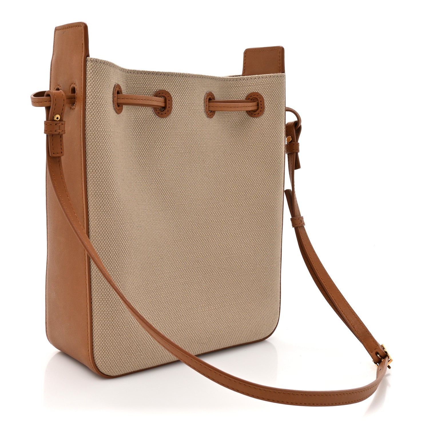 Saint Laurent Canvas Calfskin Small Bucket Bag Desert Dust Brick 4 of 21