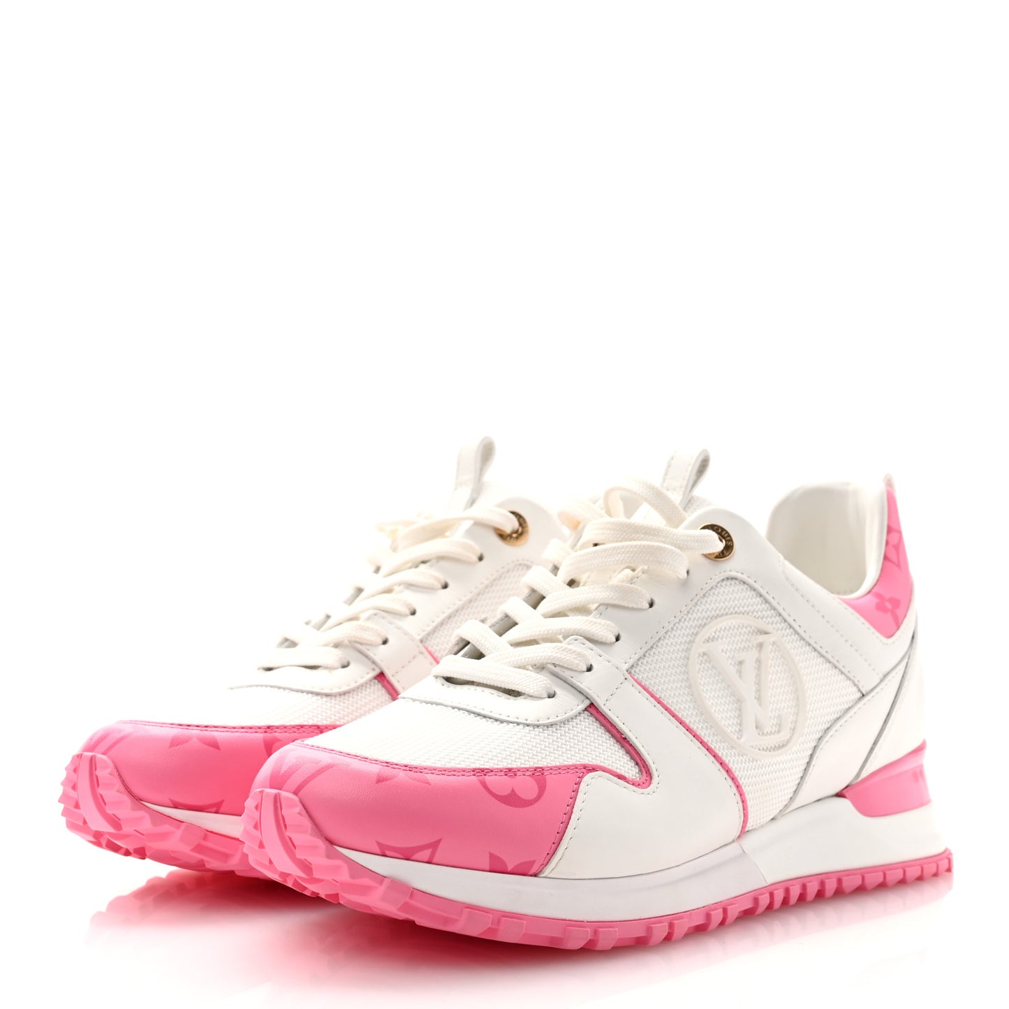 Calfskin Monogram Run Away Sneakers 38 White Pink