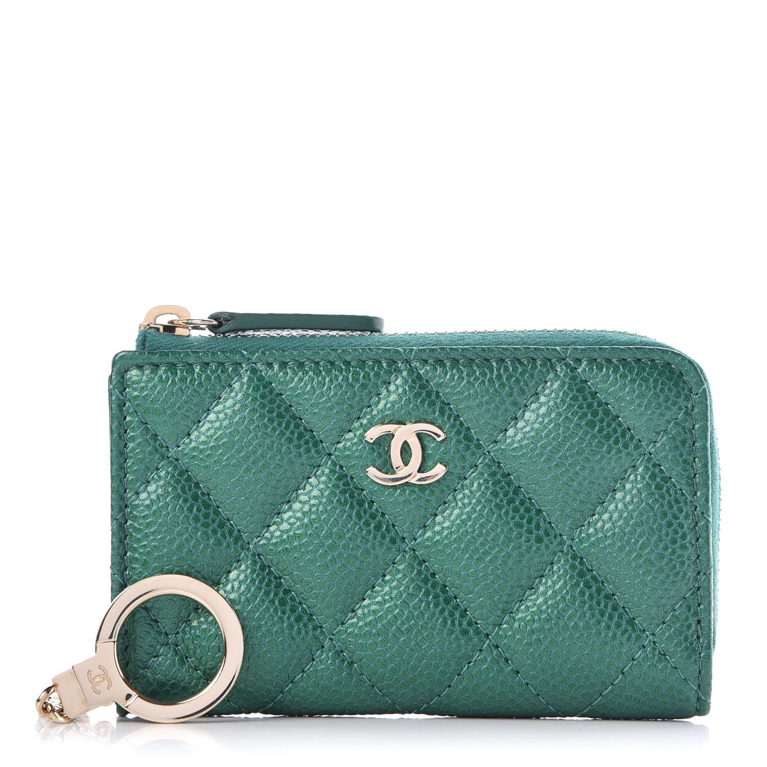 Chanel Metallic Caviar Quilted Key Holder Case Green 1 of 7