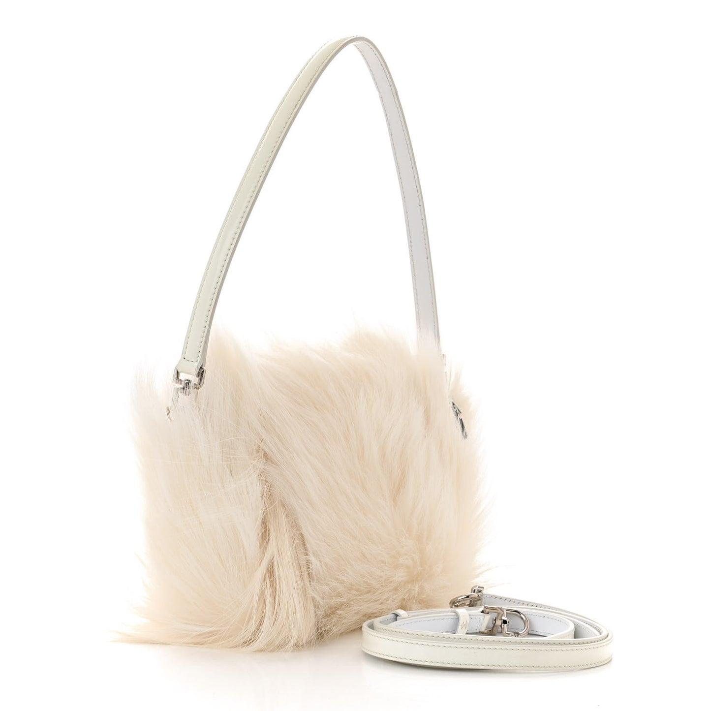 Faux Fur XS Lock Antigona Shoulder Bag White