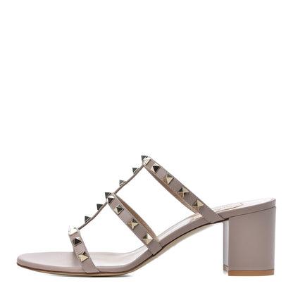 Valentino Garavani Calfskin Rockstud 60mm Caged Slide Sandals 40 Poudre 1 of 9