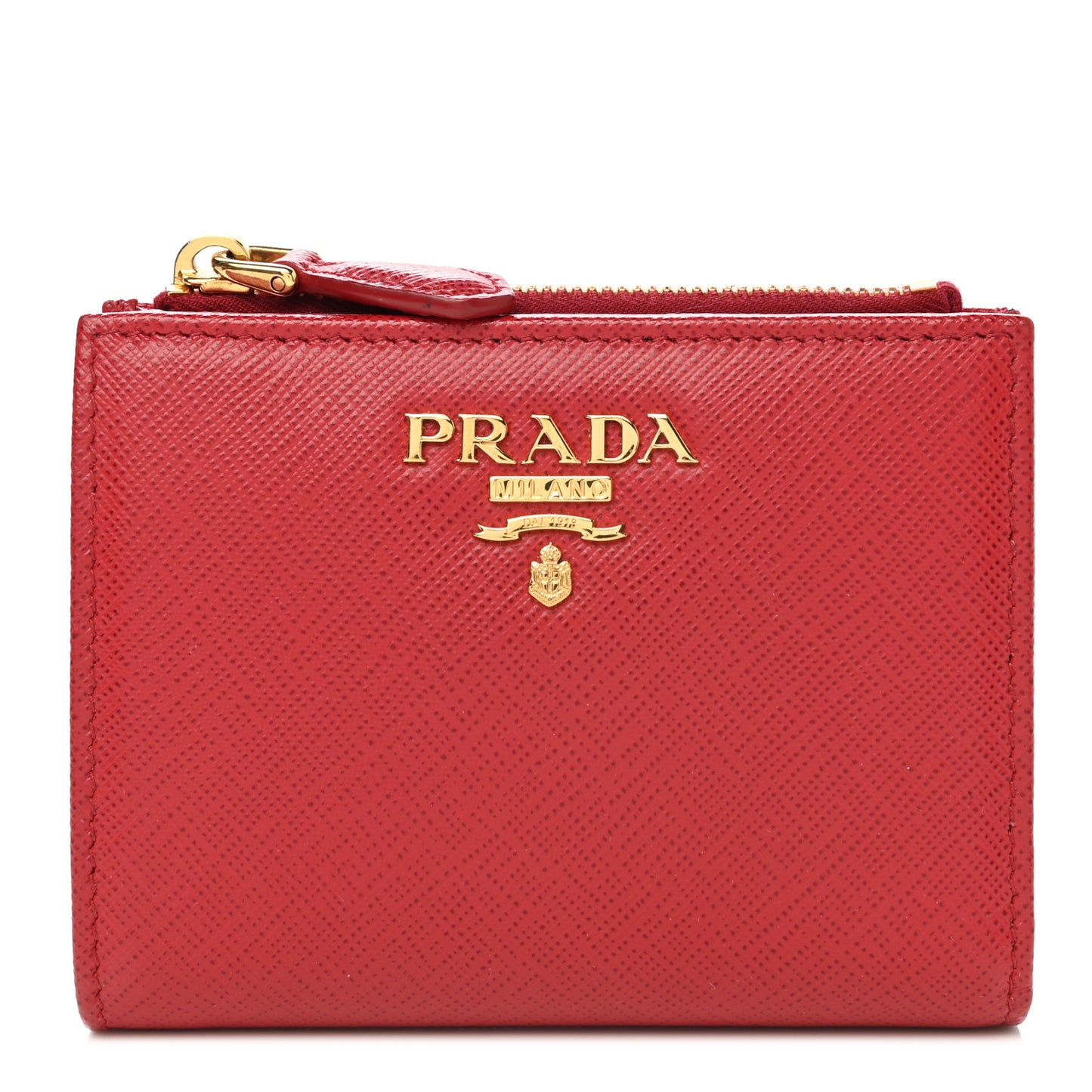 Saffiano Zip Top Compact Wallet Fuoco