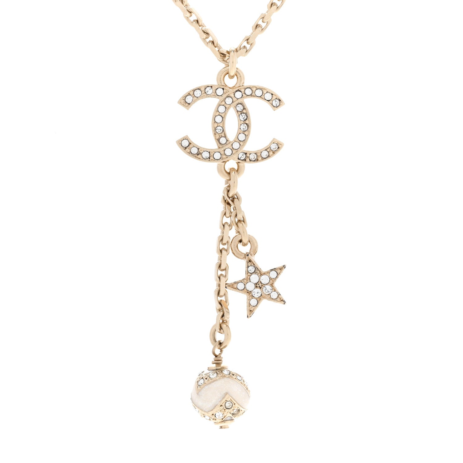 Chanel Crystal Star CC Drop Pendant Necklace White Gold 4 of 6