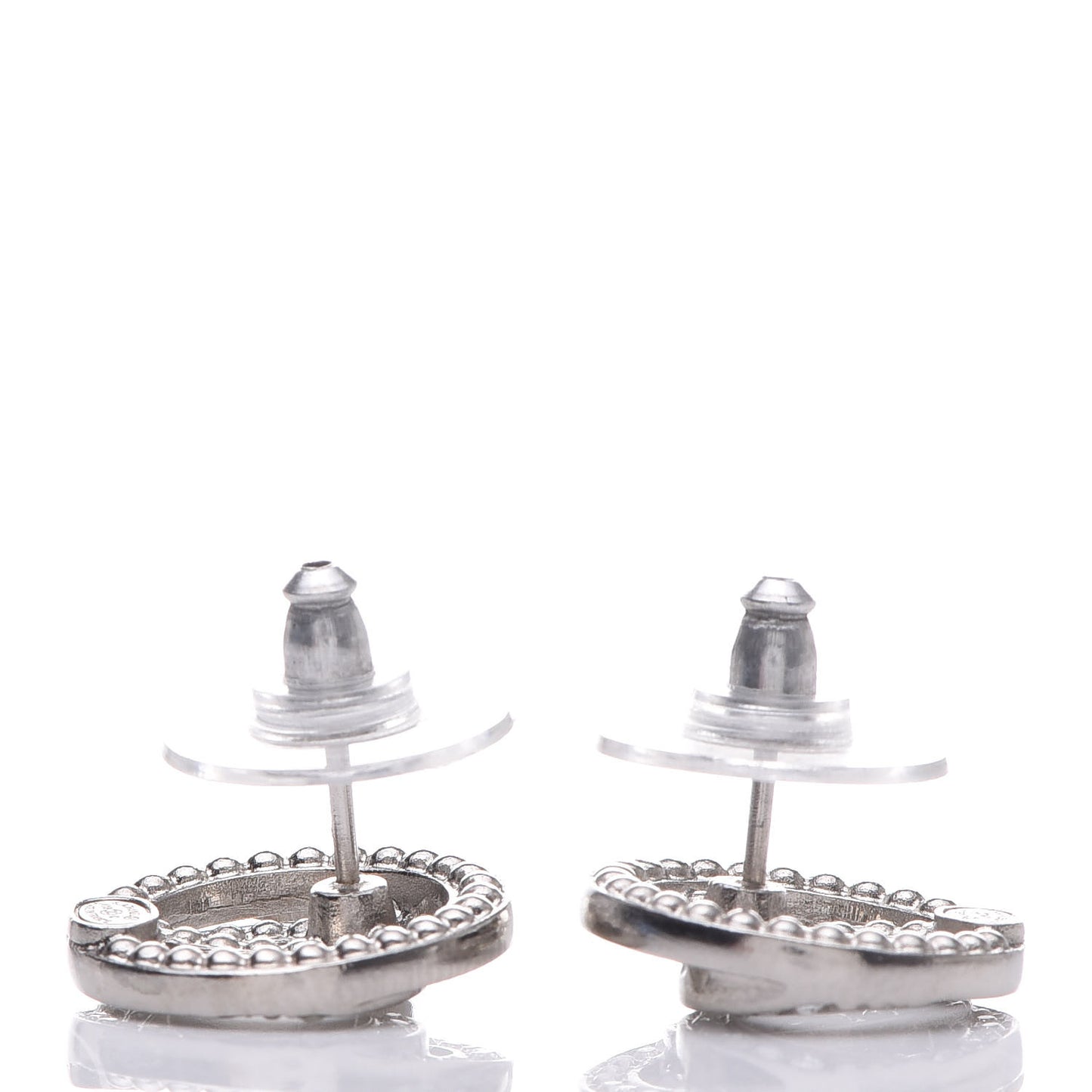 Crystal CC Round Earrings Silver