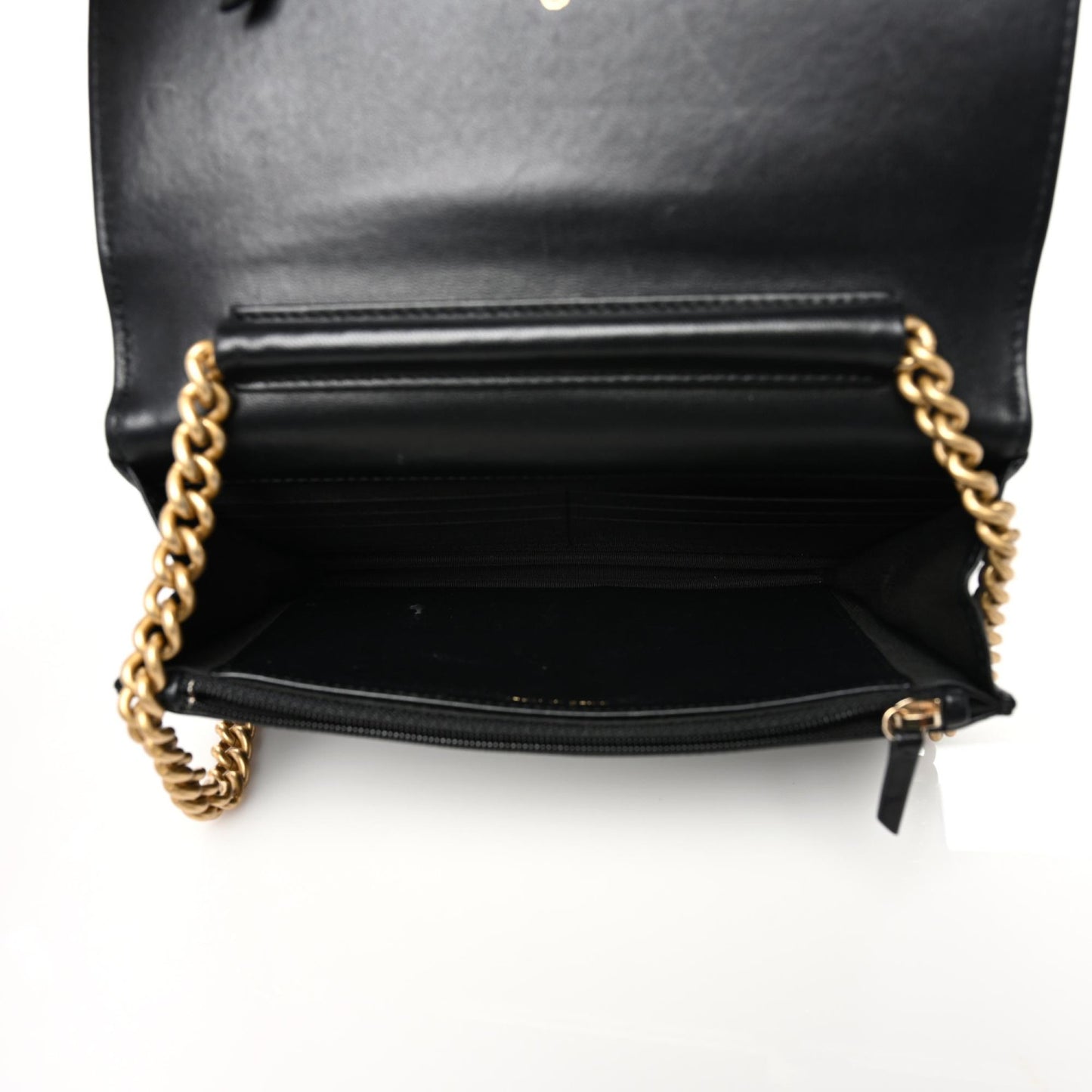 Calfskin Chevron Boy Wallet On Chain WOC Black