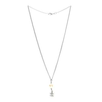 Chanel Pearl Crystal CC Drop Necklace Silver 3 of 4