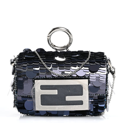 Fendi Sequin Paillettes Shiny Nappa Sex and the City Nano Maxi Buckle Baguette Charm Dark Blue 1 of 11