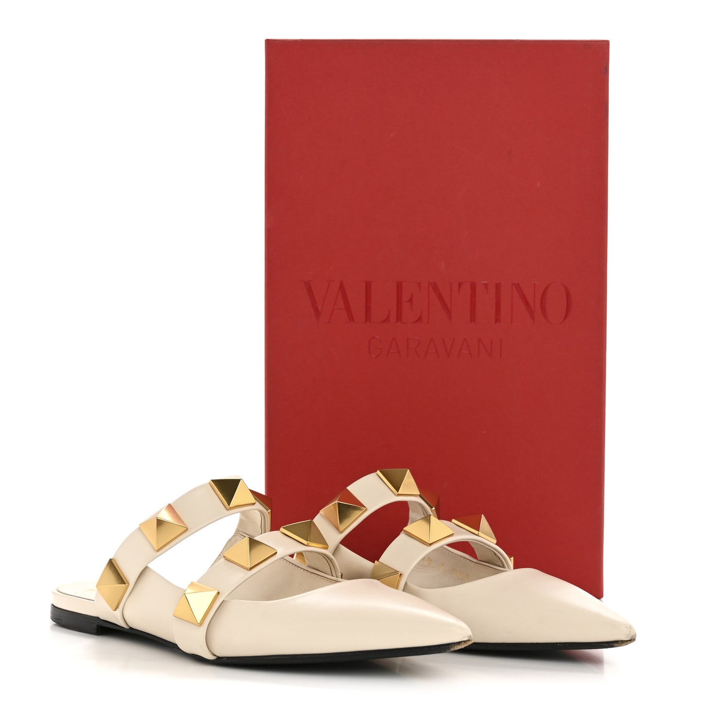 Calfskin Roman Stud Flat Mules 36.5 Light Ivory