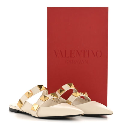 Valentino Garavani Calfskin Roman Stud Flat Mules 36.5 Light Ivory 12 of 12