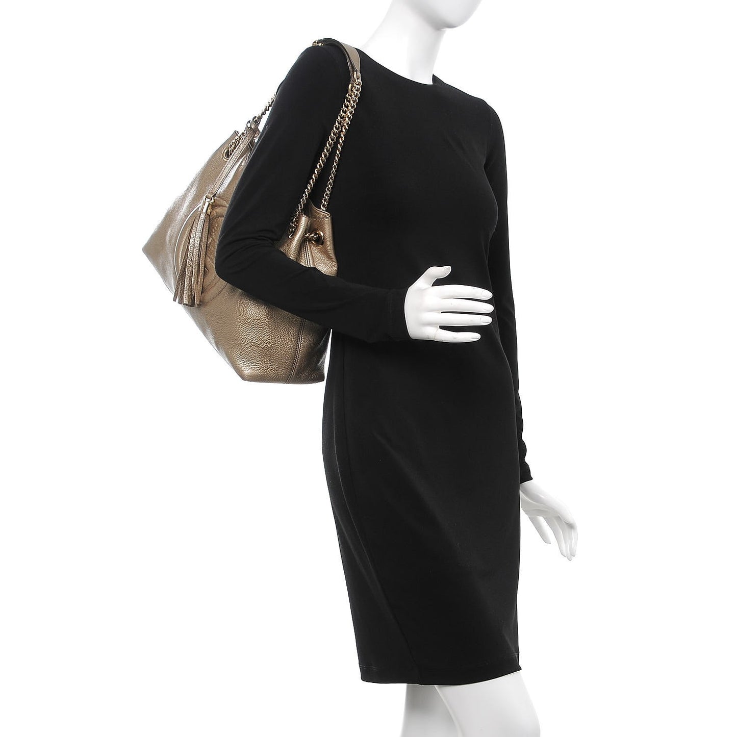 Metallic Pebbled Calfskin Medium Soho Chain Shoulder Bag Golden Beige