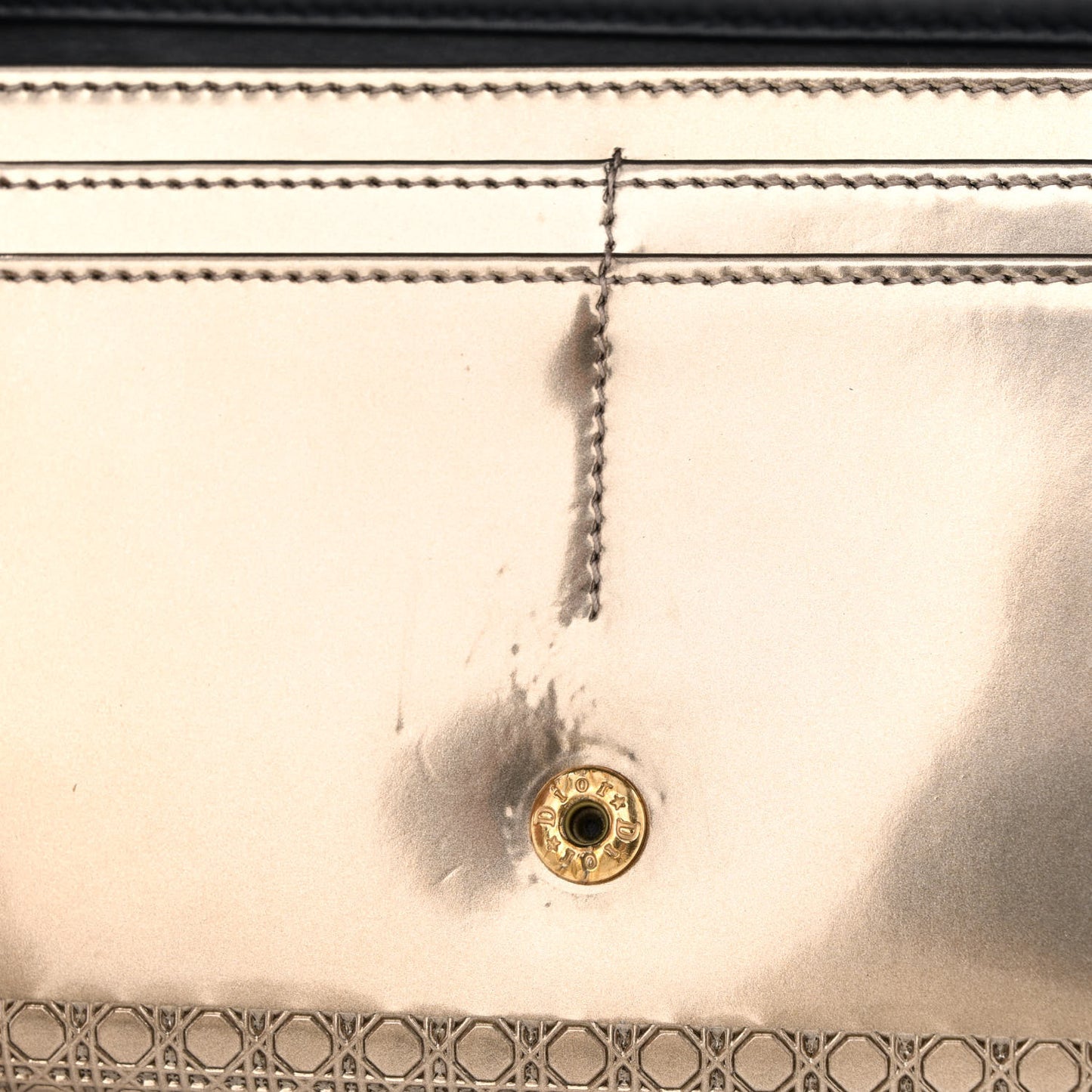 Metallic Patent Micro-Cannage Diorama Wallet on Chain Pouch Gold