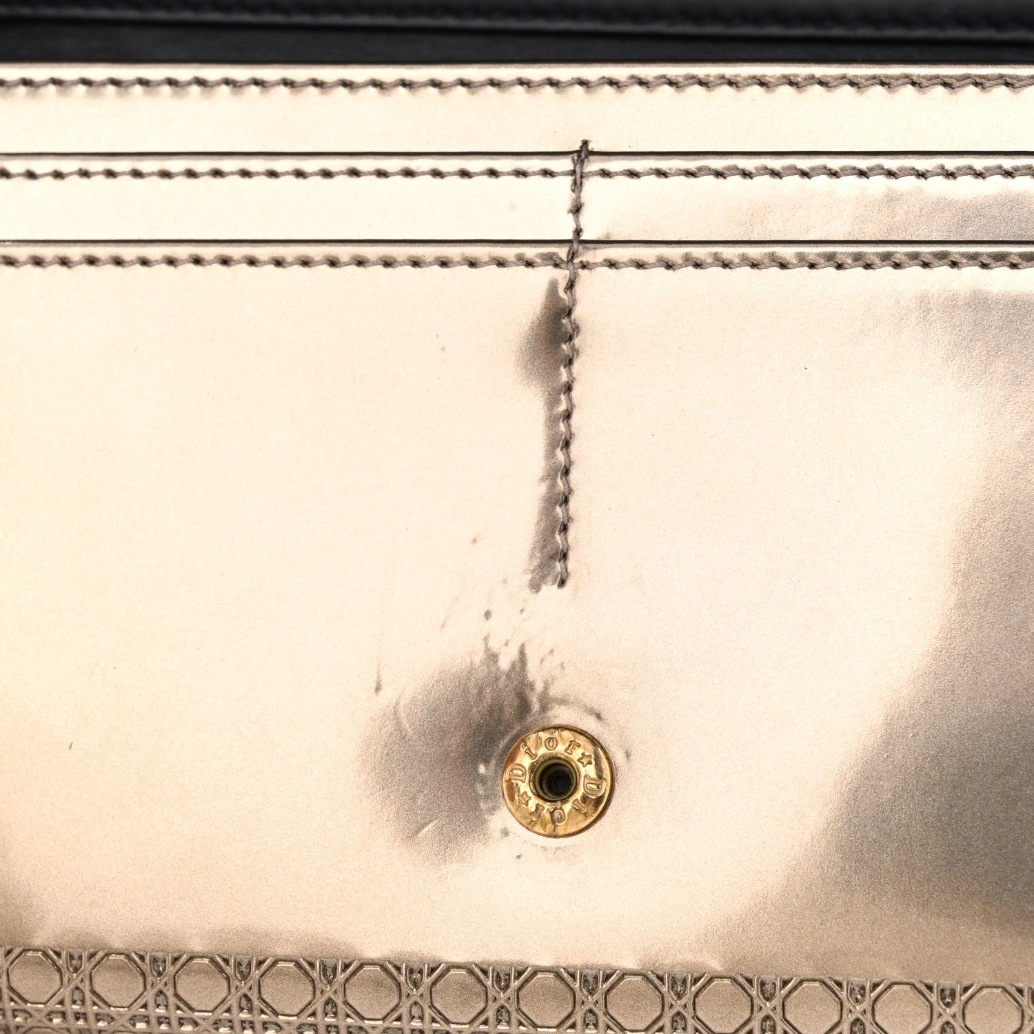 Christian Dior Metallic Patent Micro-Cannage Diorama Wallet on Chain Pouch Gold 12 of 12