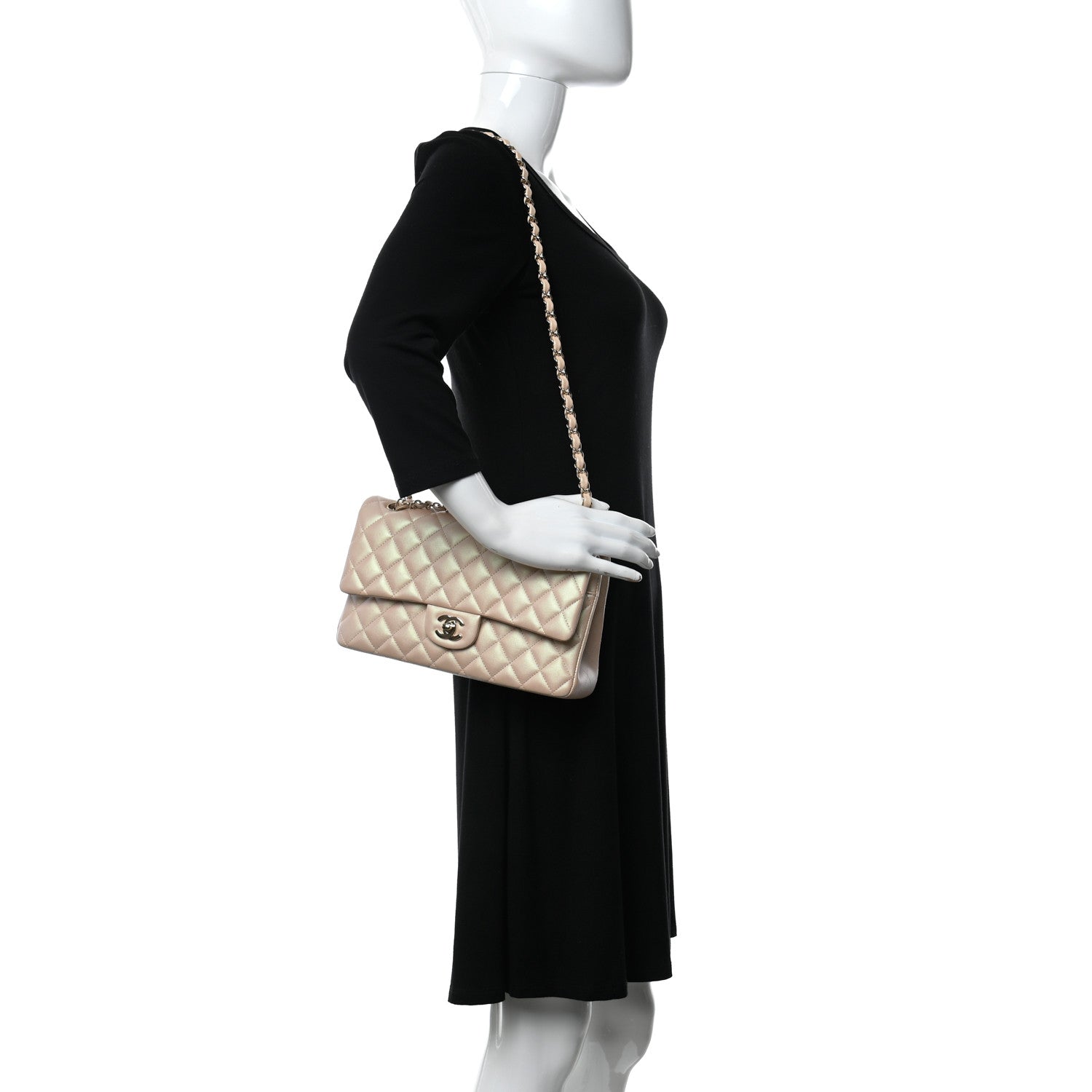 Chanel Iridescent Calfskin Quilted Medium Double Flap Beige 2 of 10