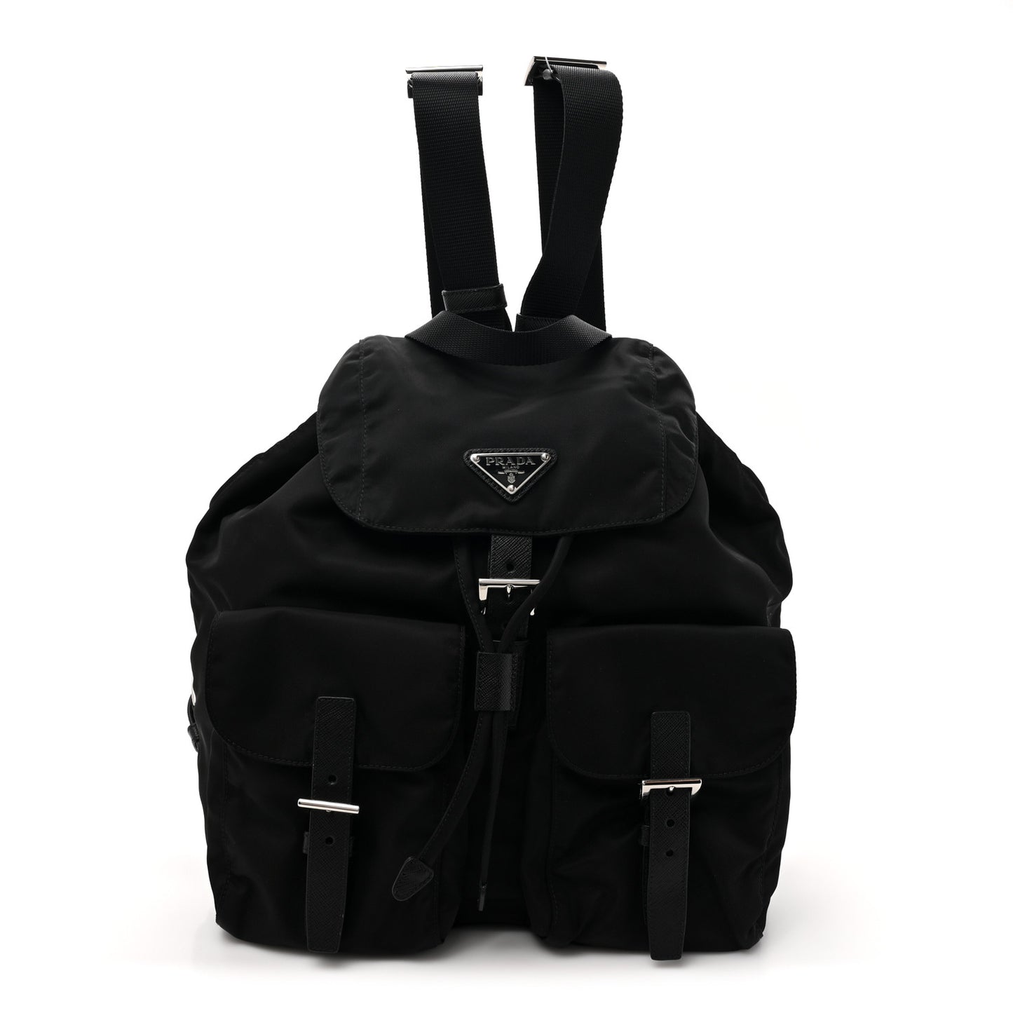 Nylon Vela Saffiano Medium Backpack Black