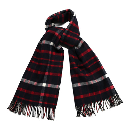 Burberry Wool Cashmere Giant Check Fringe Scarf Beige Navy 1 of 4