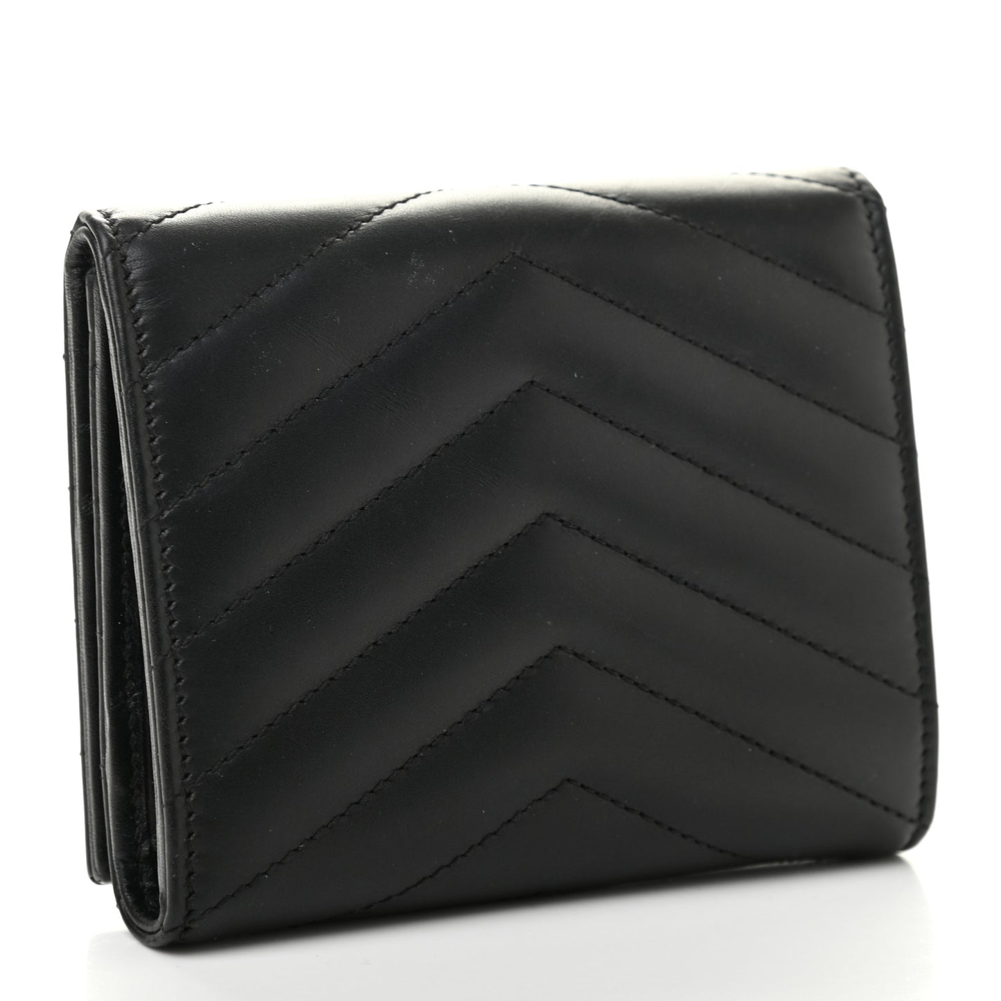 Lambskin Matelasse Chevron Small Monogram Wallet Black