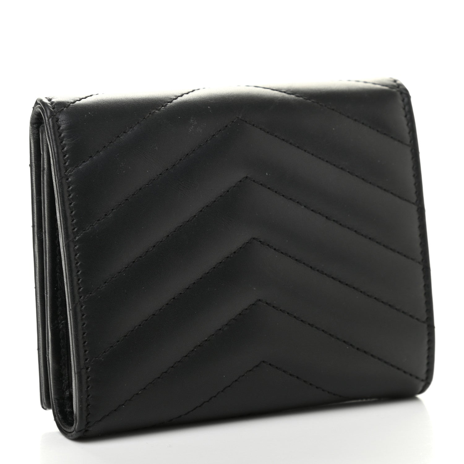 Saint Laurent Lambskin Matelasse Chevron Small Monogram Wallet Black 3 of 9
