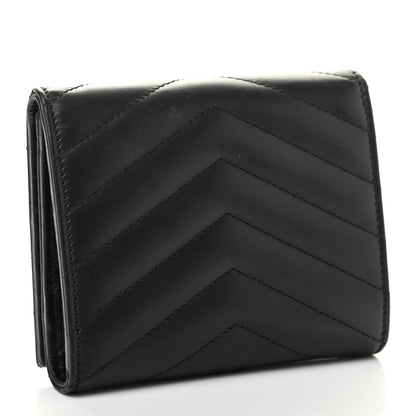 Saint Laurent Lambskin Matelasse Chevron Small Monogram Wallet Black 3 of 9