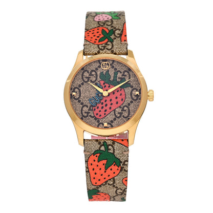 Gucci Stainless Steel Canvas 38mm G-Timeless GG Supreme Strawberry Quartz Watch Brown 1 of 6