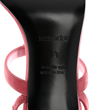 Hermes Suede Goatskin Glamour 75 Sandals 39 Rose Aphrodite 8 of 9