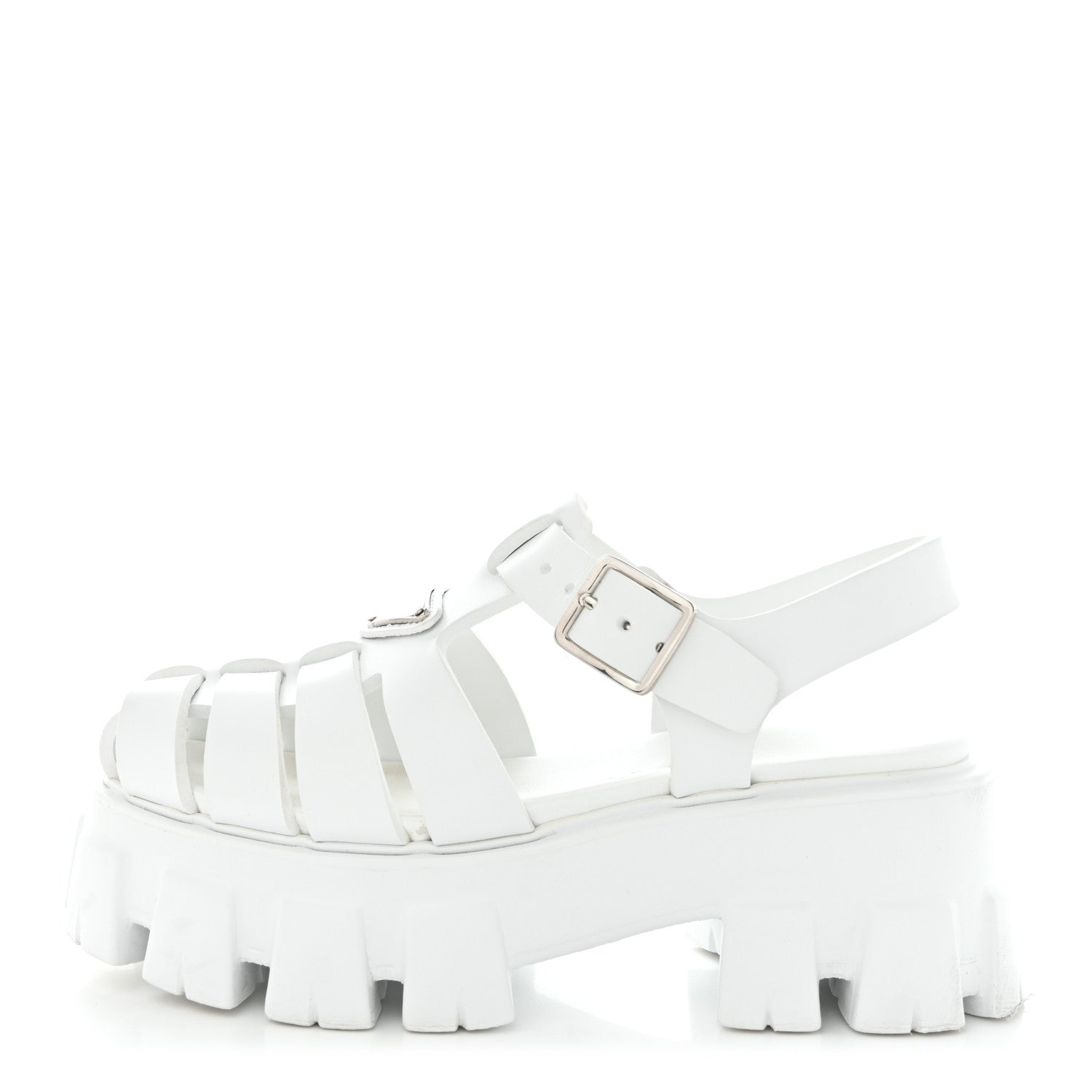 Prada Foam Rubber Metal Triangle Logo Monolith 55mm Cage Sandals 35 White 1 of 11