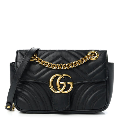 Gucci Calfskin Matelasse Mini GG Marmont Shoulder Bag Black 1 of 11