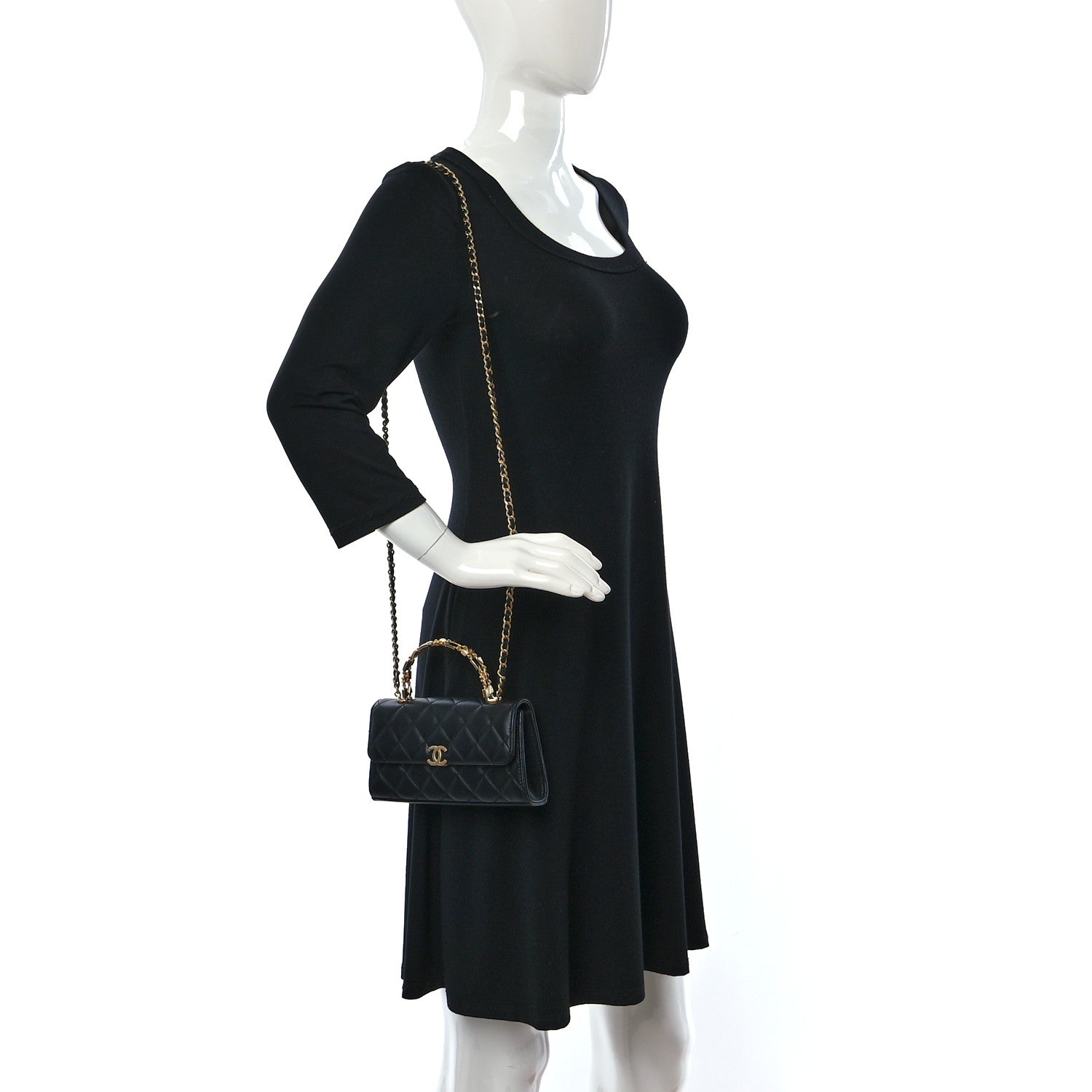 Chanel Lambskin Enamel Quilted Top Handle Flap Phone Holder With Chain Black 2 of 9