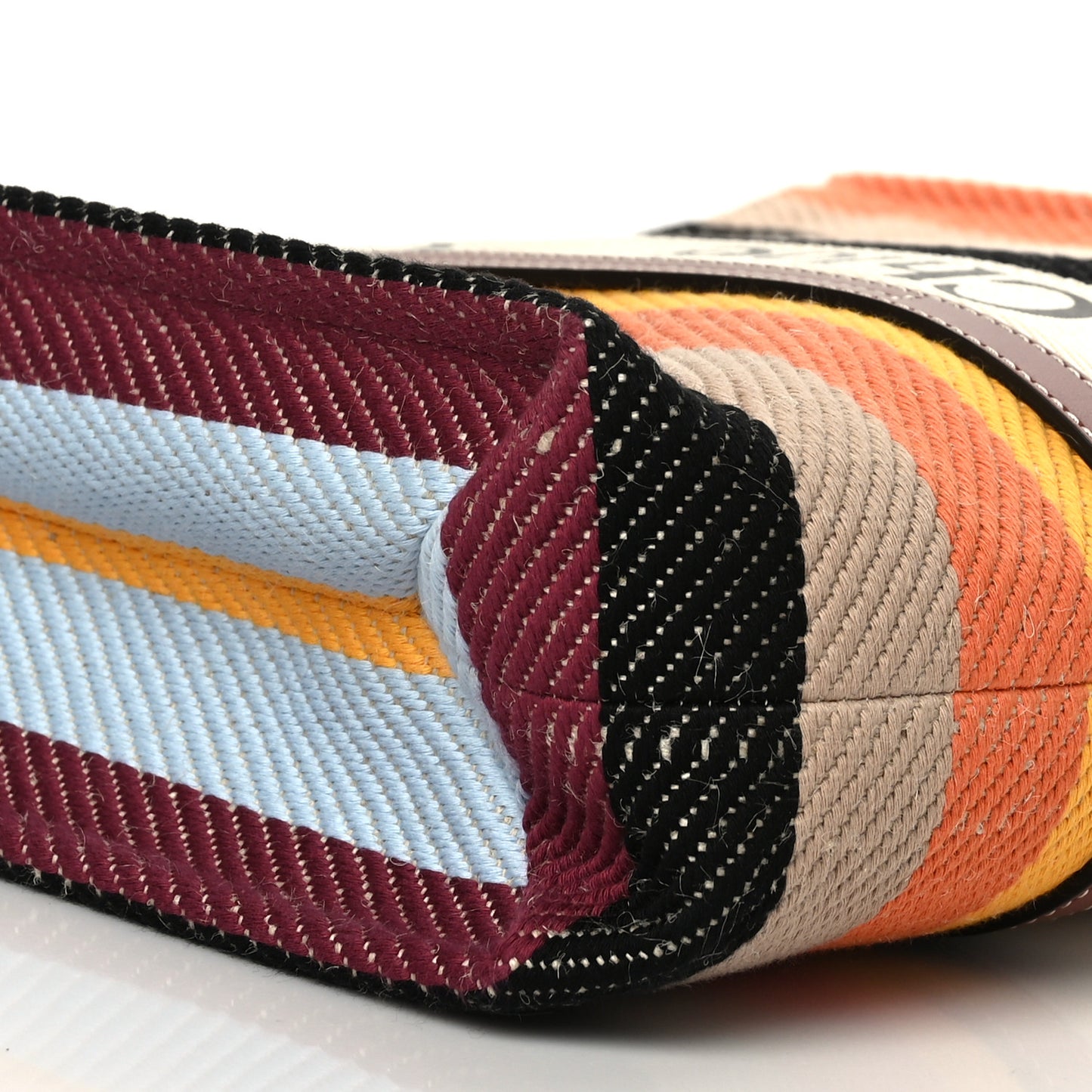 Cotton Calfskin Large Woody Striped Tote Multicolor