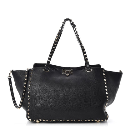 Valentino Garavani Alce Printed Calfskin Medium Rockstud Tote Black 1 of 17