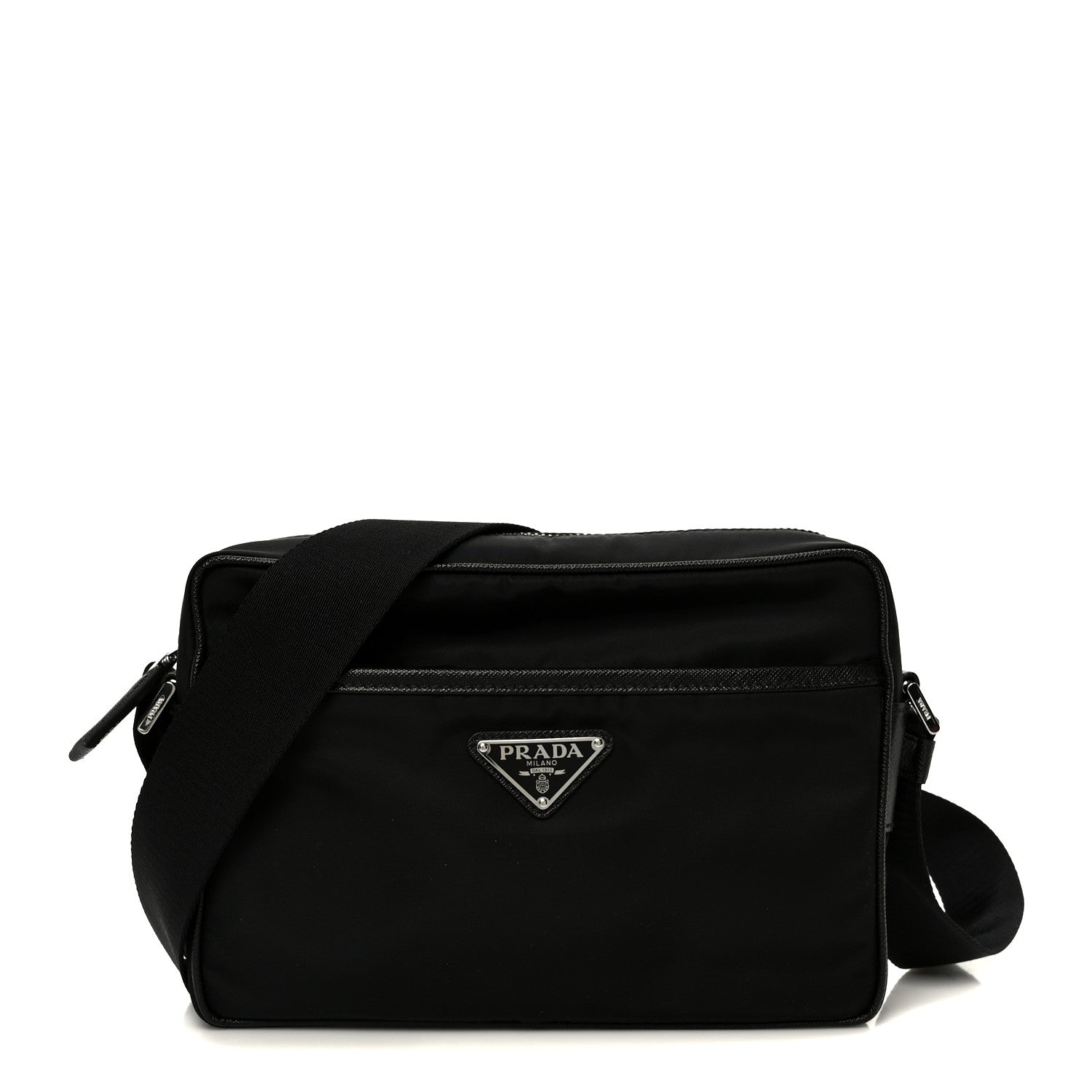 Prada Tessuto Saffiano Pocket Double Zip Shoulder Bag Black 1 of 9