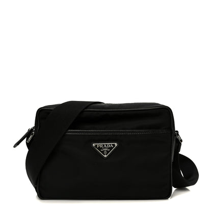 Prada Tessuto Saffiano Pocket Double Zip Shoulder Bag Black 1 of 9