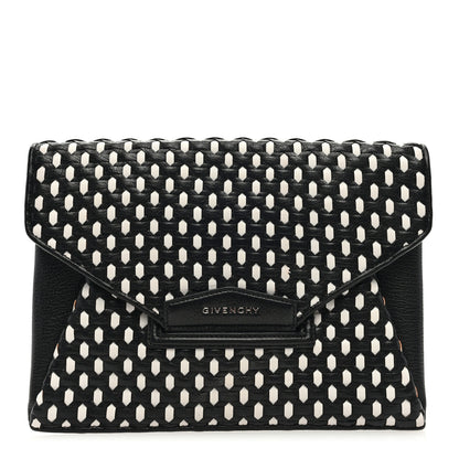 Givenchy Woven Sugar Goatskin Medium Antigona Envelope Clutch Black White 1 of 7