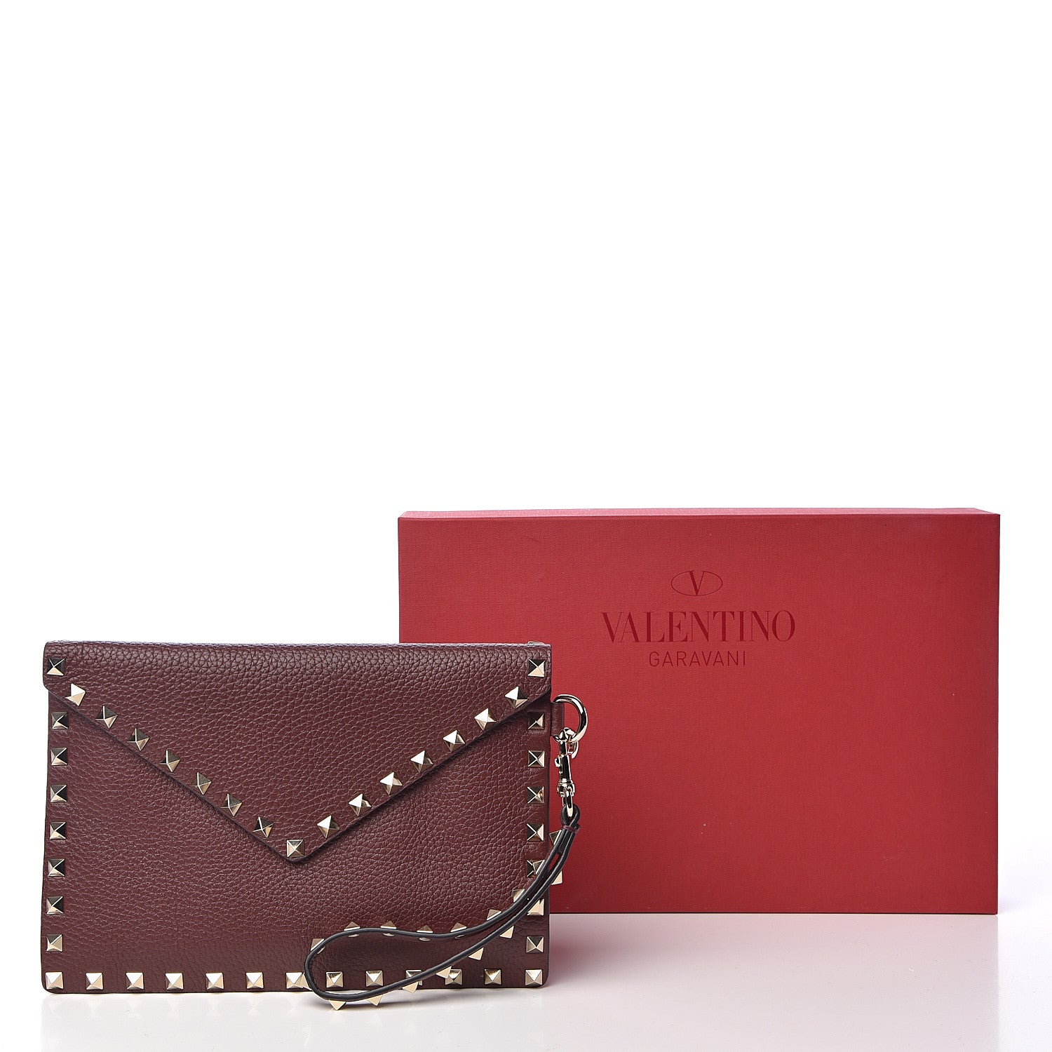 Valentino Garavani Pebbled Calfskin Medium Rockstud Envelope Flat Wristlet Pouch Rubin 10 of 10