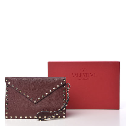 Valentino Garavani Pebbled Calfskin Medium Rockstud Envelope Flat Wristlet Pouch Rubin 10 of 10